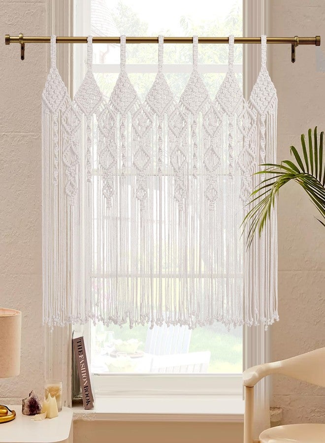 Foreate Boho Valance Macrame Curtains for Windows 31" L x 39" W Beaded Macrame Curtains for Doorway & Kichen, Large Wall Hanging Home Decor, Window Treament Room Divider Tapestry Wedding Backdrop, 1 Panel - Image 1